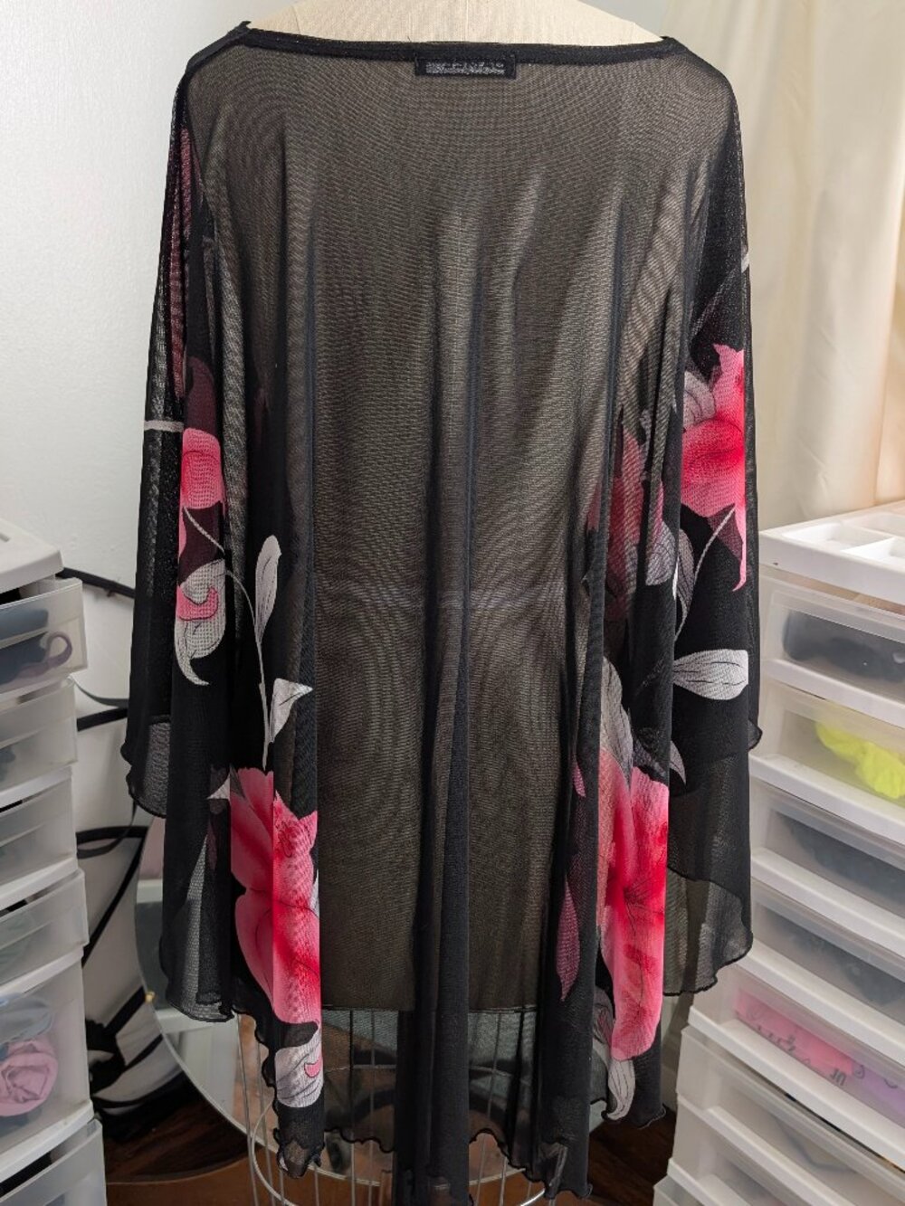 Sheer black floral lightweight cape shawl - Picture 7 of 9